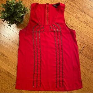 Rock & Republic Red Tank Blouse Beaded Medium